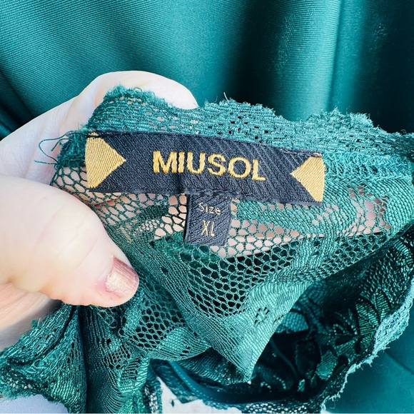 MIUSOL XL green midi fit & flare Evening Dress Floral lace whimsical fairy prom - Picture 11 of 13